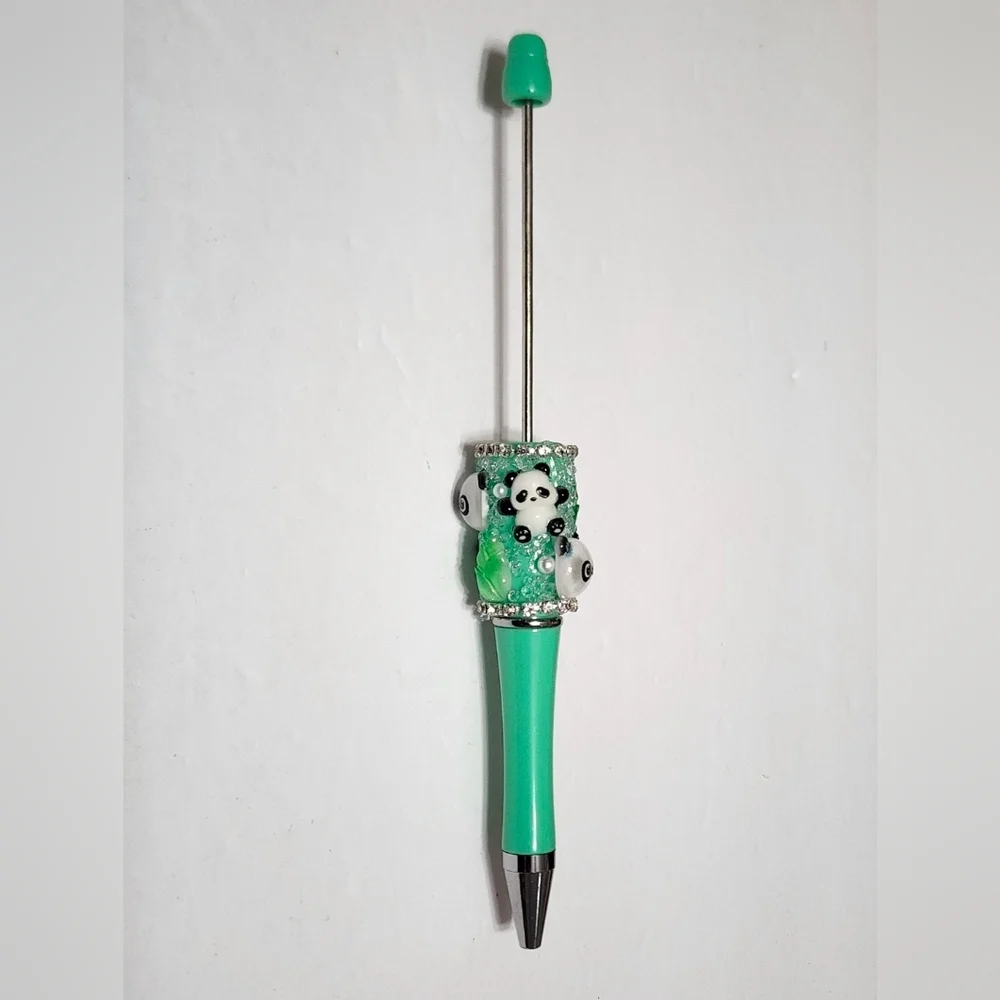 Panda Bear Beaded Pen‎ Beadable Green Sugar Rhinestone Crafts Beads DIY